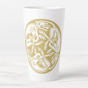 Caneca De Café Latte Trio de Cães Celta Dourado 