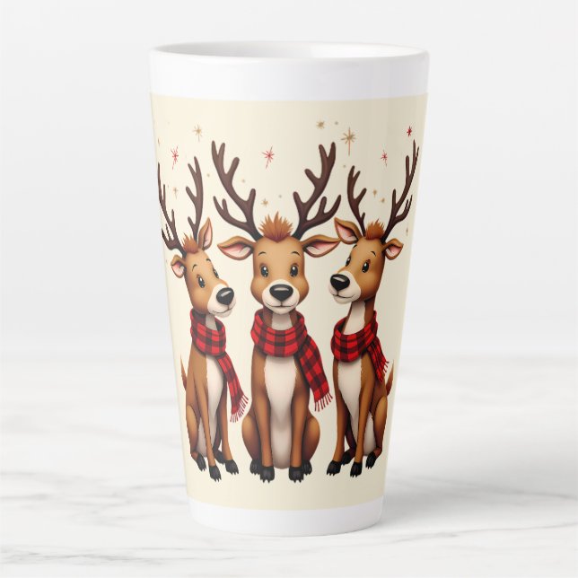 Caneca De Café Latte Trio de Reenas de Natal Bonito com Escarvas de Xad (Frente)