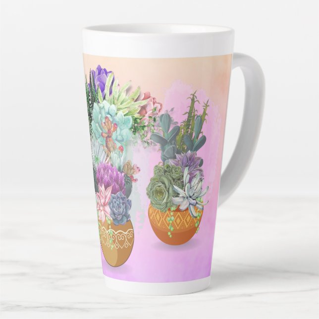 Caneca De Café Latte Trio Suculto na Caneta Latente Rosa (Ângulo direito)