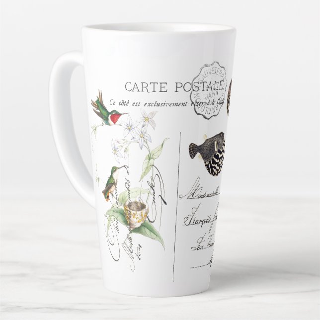 Caneca De Café Latte Trombose de Ephemera Latino de Pássaro (Ângulo esquerdo)
