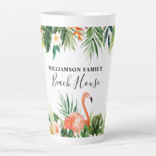 Caneca De Café Latte Tropical Coral Floral Beach House Large
