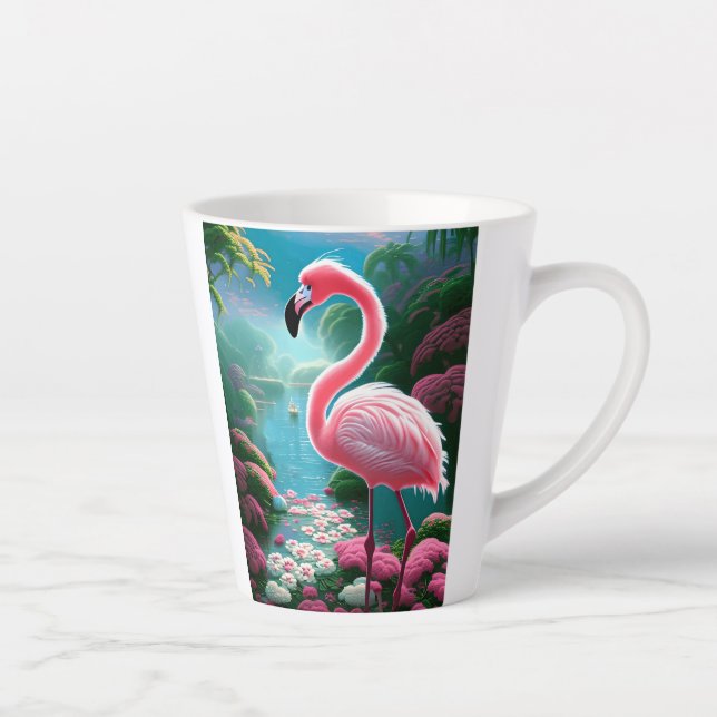 Caneca De Café Latte Tropical Flamingo-70852 Elegante (Direita)