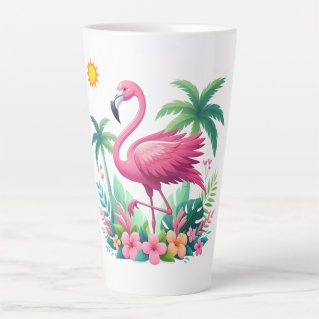 Caneca De Café Latte Tropical/Flórida rosa flamingo (Frente)