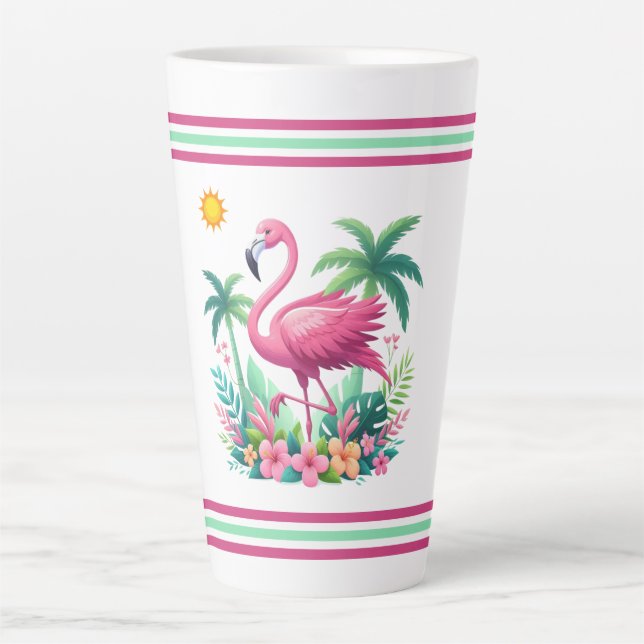 Caneca De Café Latte Tropical/Flórida rosa flamingo (Frente)