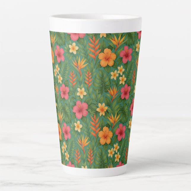 Caneca De Café Latte Tropical/Hawaii patterned floral (Frente)