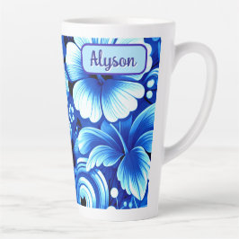 Caneca De Café Latte Tropical Hawaiian Flowers Hibiscus Personalized