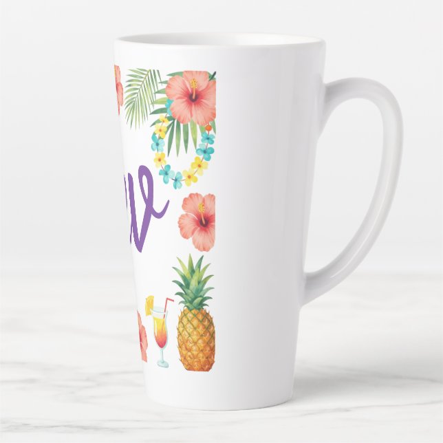 Caneca De Café Latte Tropical Hibiscus Frame Aloha Vibes (Direita)