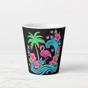 Caneca De Café Latte Tropical Neon Flamingo