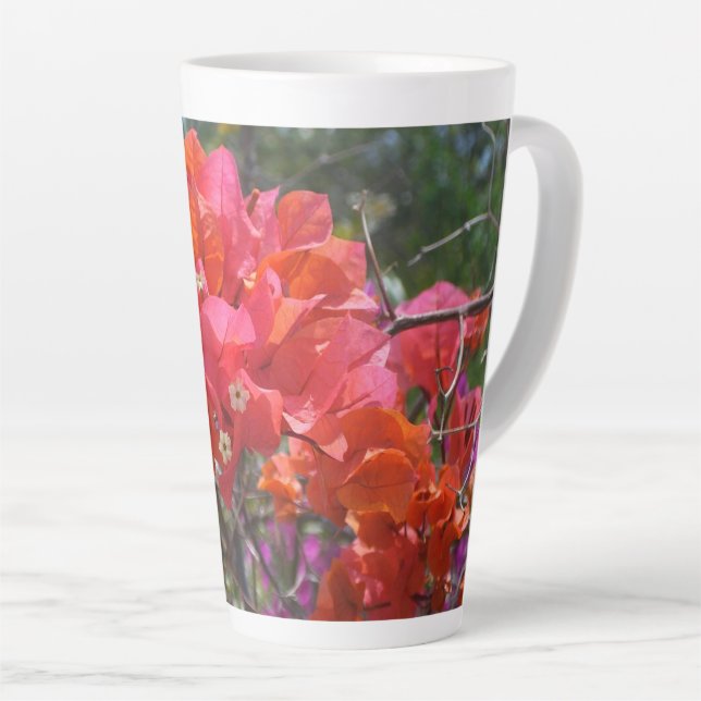 Caneca De Café Latte Tropical Pink Bougainvillea Island Floral (Ângulo direito)