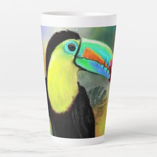 Caneca De Café Latte Tropical Toco Toucan Bird Latg (Frente)