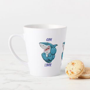 Caneca De Café Latte Tubarão Amante de Academia - Divertido Design de T
