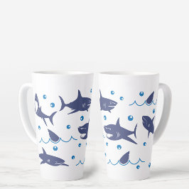 Caneca De Café Latte Tubarões e Ondas Amantes de Tubarões