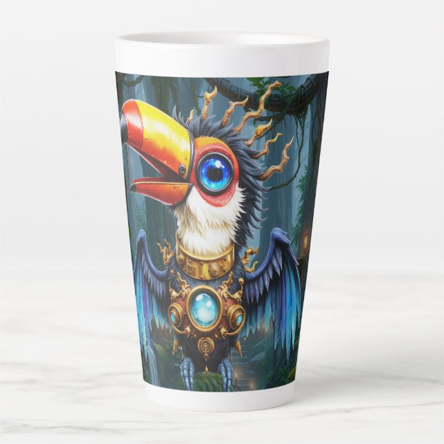 Caneca De Café Latte Tucano Steampunk enluarado.  (Frente)
