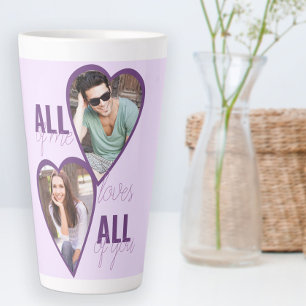 Caneca De Café Latte Tudo de Mim Ama Todo de Você 2 Fotos Coração Lilás