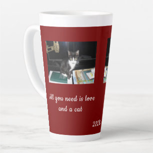 Caneca De Café Latte Tudo o que Você Precisa É Amor & Foto de Gato Cane