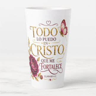 Caneca De Café Latte Tudo posso em Cristo que me Fortalece | Português