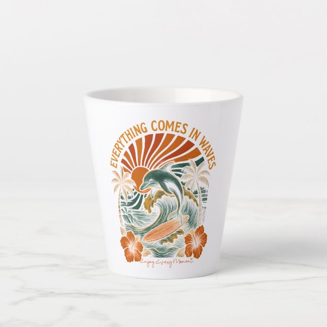 Caneca De Café Latte Tudo vem no Retro de Ondas (Frente)
