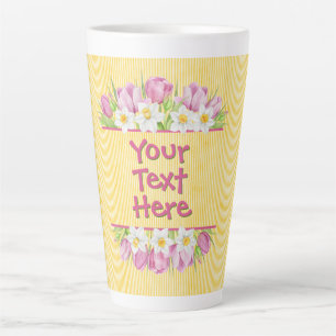 Caneca De Café Latte Tulipa e Narciso Florais Personalizados