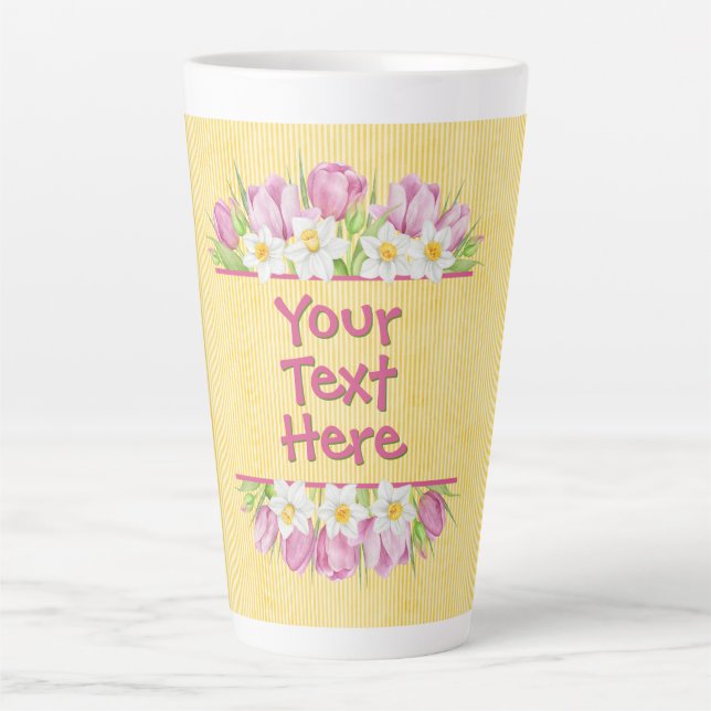 Caneca De Café Latte Tulipa e Narciso Florais Personalizados (Frente)