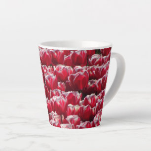 Caneca De Café Latte Tulipas brancas vermelhas Padrões Lata