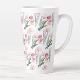 Caneca De Café Latte Tulipas cor-de-rosa Cinza verde de sábio deixa br