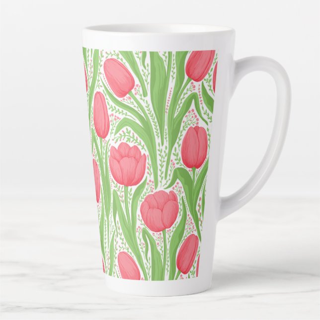 Caneca De Café Latte Tulipas em vermelho e verde (Direita)