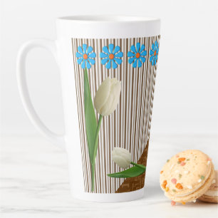 Caneca De Café Latte Tulipas Florais Banho Latte