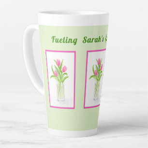 Caneca De Café Latte Tulipas na Água Pintado à Mão Aquarela PERSONALIZA
