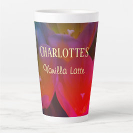 Caneca De Café Latte Tulips Floral Name e Favorite Latte Mug