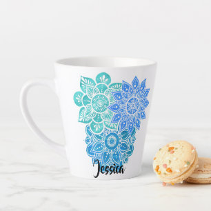 Caneca De Café Latte Turquesa Azul - Verde - Floral Palhaço