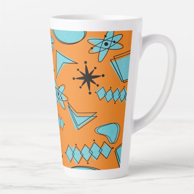 Caneca De Café Latte Turquesa de Formas Atômicas MCM em Laranja (Direita)
