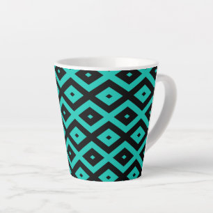 Caneca De Café Latte Turquesa e padrão de diamante preto