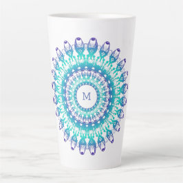 Caneca De Café Latte Turquesa Étnica Mandala, Monograma.