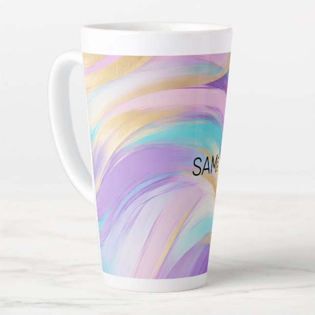 Caneca De Café Latte Turquesa Lilíaca Rosa abstrato Dourada (Ângulo esquerdo)