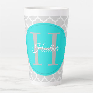 Caneca De Café Latte Turquesa Quatrefoil Personalizado Latão