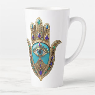 Caneca De Café Latte Turquesa Terceiro Olho Hamsa