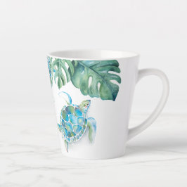 Caneca De Café Latte Turquesa Tropical Azul Aquarela Tartaruga Marinha