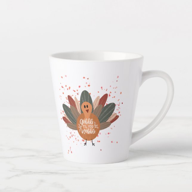 Caneca De Café Latte Turquia no outono, Ação de Graças Personalizada (Direita)