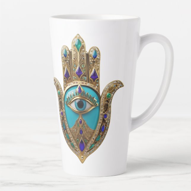 Caneca De Café Latte Turquoise Third Eye Hamsa (Direita)