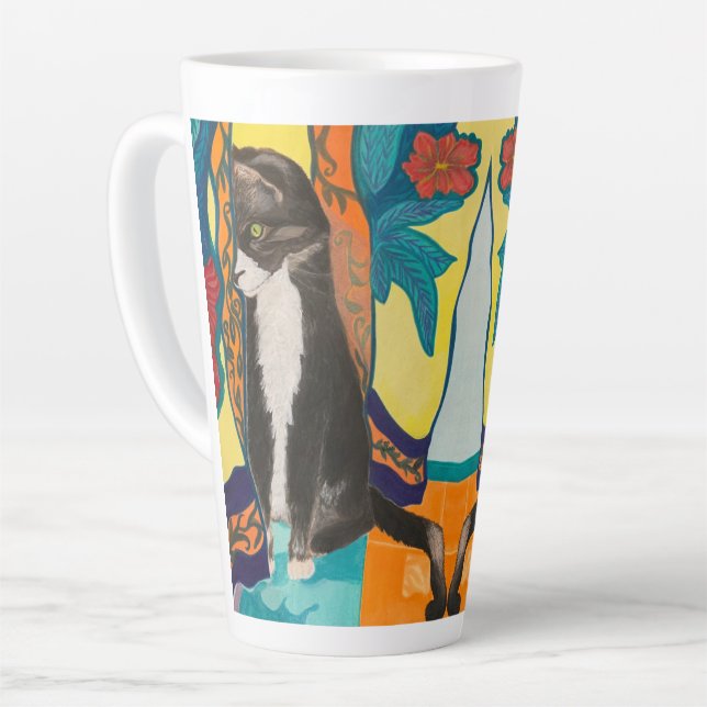 Caneca De Café Latte Tuxedo Cat (Ângulo esquerdo)