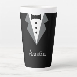 Caneca De Café Latte Tuxedo Formal Branco Preto Personalizado