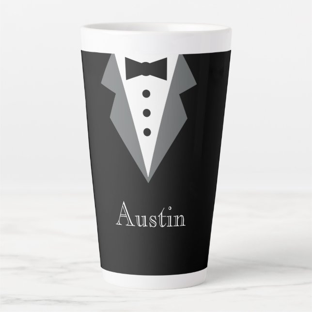 Caneca De Café Latte Tuxedo Formal Branco Preto Personalizado (Frente)