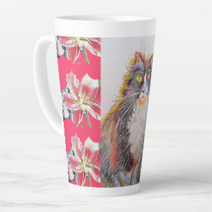 Caneca De Café Latte Tuxedo Gato Pintado à Mão, Tumg Vermelho Vermelh