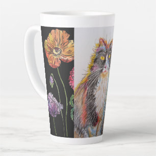 Caneca De Café Latte Tuxedo Púrpura Pintado À Mão, Pintado Púrpura, Gat