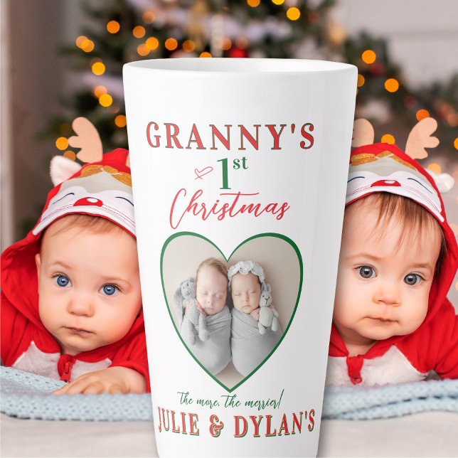 Caneca De Café Latte Twin Babies Merrier 1rua Presente Avô de Natal (Twin Baby Merrier 1st Christmas Grandparent Gift Big Latte Mug Grandma Grandpa Aunt Uncle Godmother)