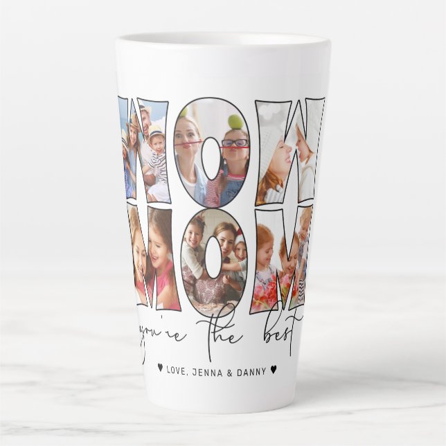 Caneca De Café Latte Uau Mãe Cita Moderno 6 Fotografias Branco (Frente)