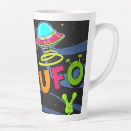 Caneca De Café Latte ufo no espaço diga oi