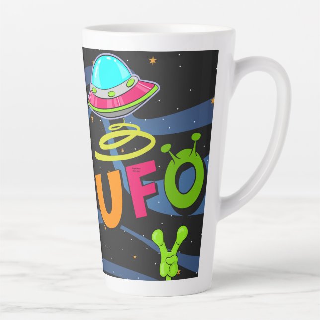 Caneca De Café Latte ufo no espaço diga oi (Direita)