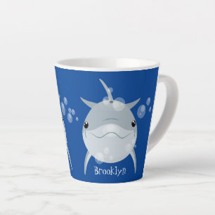 Caneca De Café Latte Um bonito e feliz desenho animado de golfinho kawa