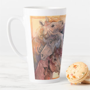 Caneca De Café Latte Um com cavalos de aquarela